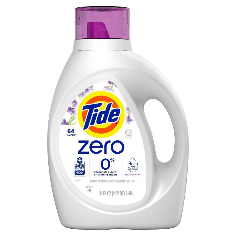 slide 1 of 10, Tide Lavender Scent Zero HE Compatible Soft Liquid Laundry Detergent - 84 fl oz, 92 fl oz