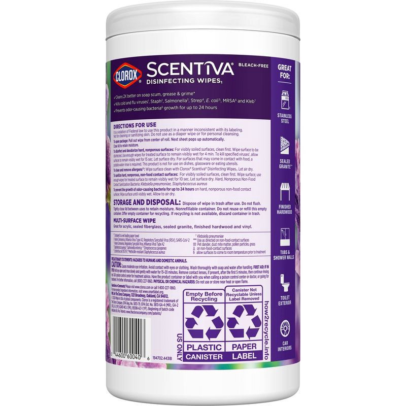 slide 12 of 15, Clorox Scentiva Disinfecting Wipes - Lavender - 75ct, 75 ct