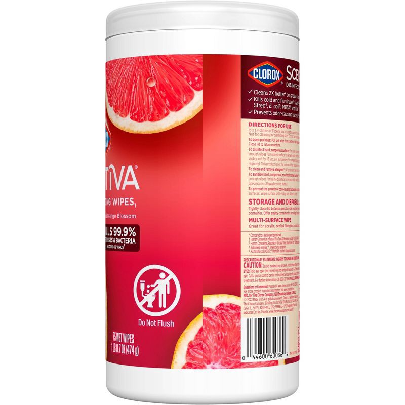 slide 13 of 15, Clorox Scentiva Grapefruit & Orange Blossom Disinfecting Wipes - 75ct, 75 ct