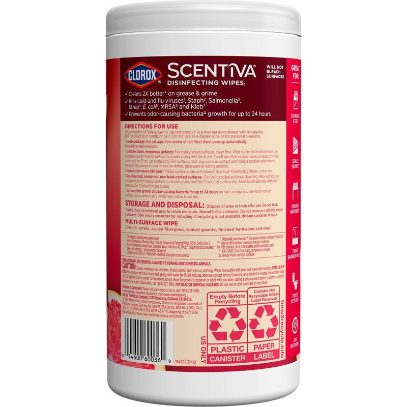 slide 11 of 15, Clorox Scentiva Grapefruit & Orange Blossom Disinfecting Wipes - 75ct, 75 ct