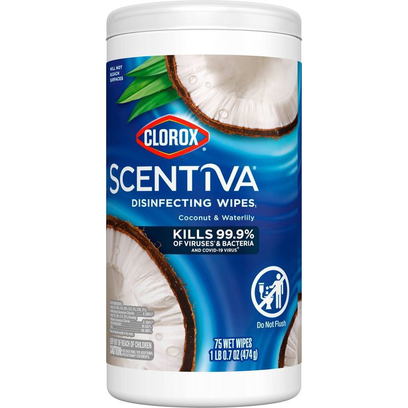 slide 10 of 12, Clorox Scentiva Coconut & Waterlily Disinfecting Wipes - 75ct, 75 ct