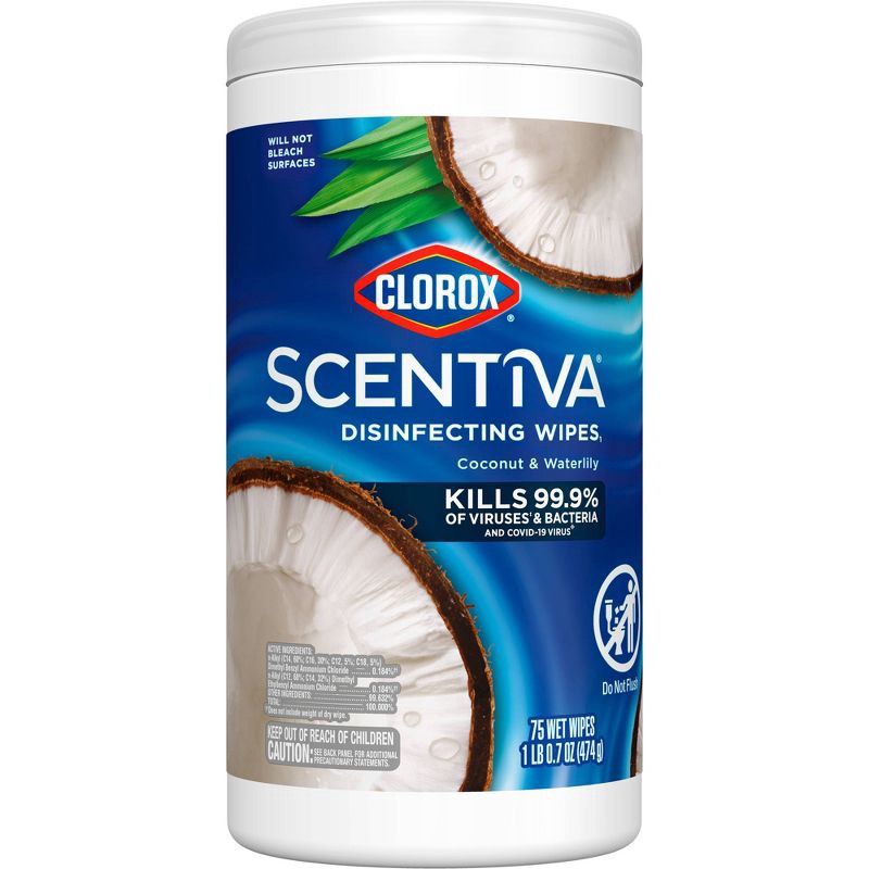 slide 12 of 12, Clorox Scentiva Coconut & Waterlily Disinfecting Wipes - 75ct, 75 ct