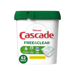 Dawn Cascade Free & Clear Action Pacs Dishwasher Detergent Tablets - Lemon Essence - 62ct