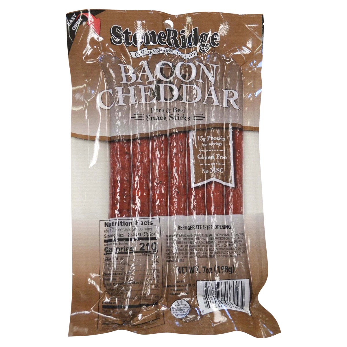 slide 1 of 1, StoneRidge Bacon & Cheddar Snack Sticks, 7 oz