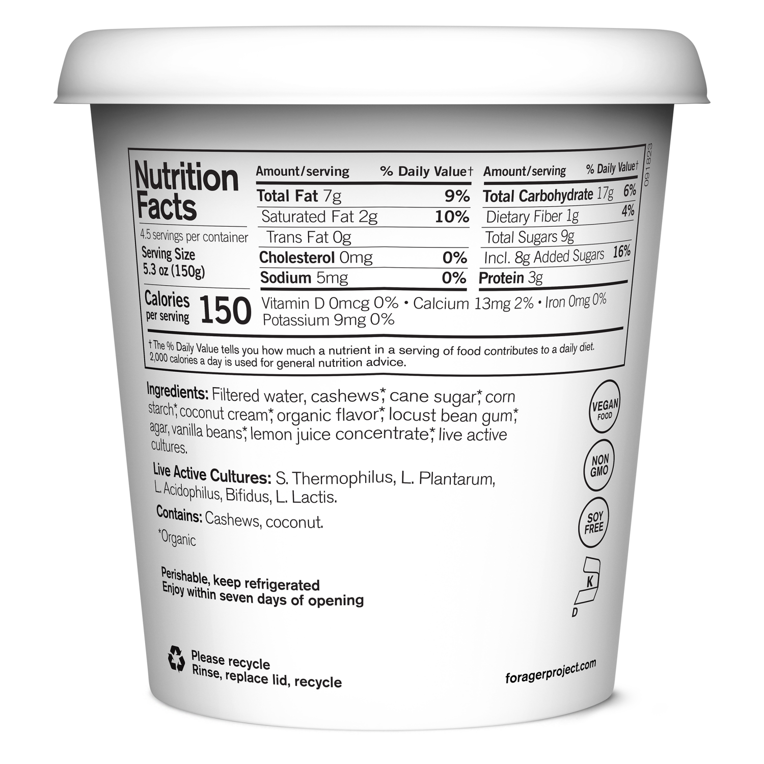 slide 4 of 5, Forager Project Organic Dairy-Free Cashewmilk Vanilla Bean Yogurt 24 oz, 24 oz