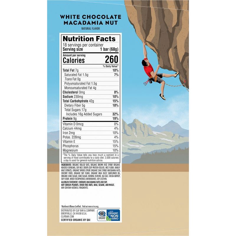 slide 8 of 9, CLIF Bar White Chocolate Macadamia Nut Energy Bars - 43.2oz/18pk, 43.2 oz, 18 ct