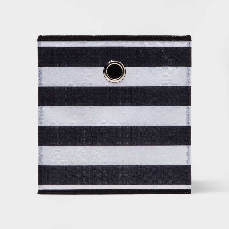 slide 1 of 4, 11" Fabric Cube Storage Bin Black/White Rugby Striped - Room Essentials™: Collapsible, Lightweight, No Assembly Required, 1 ct