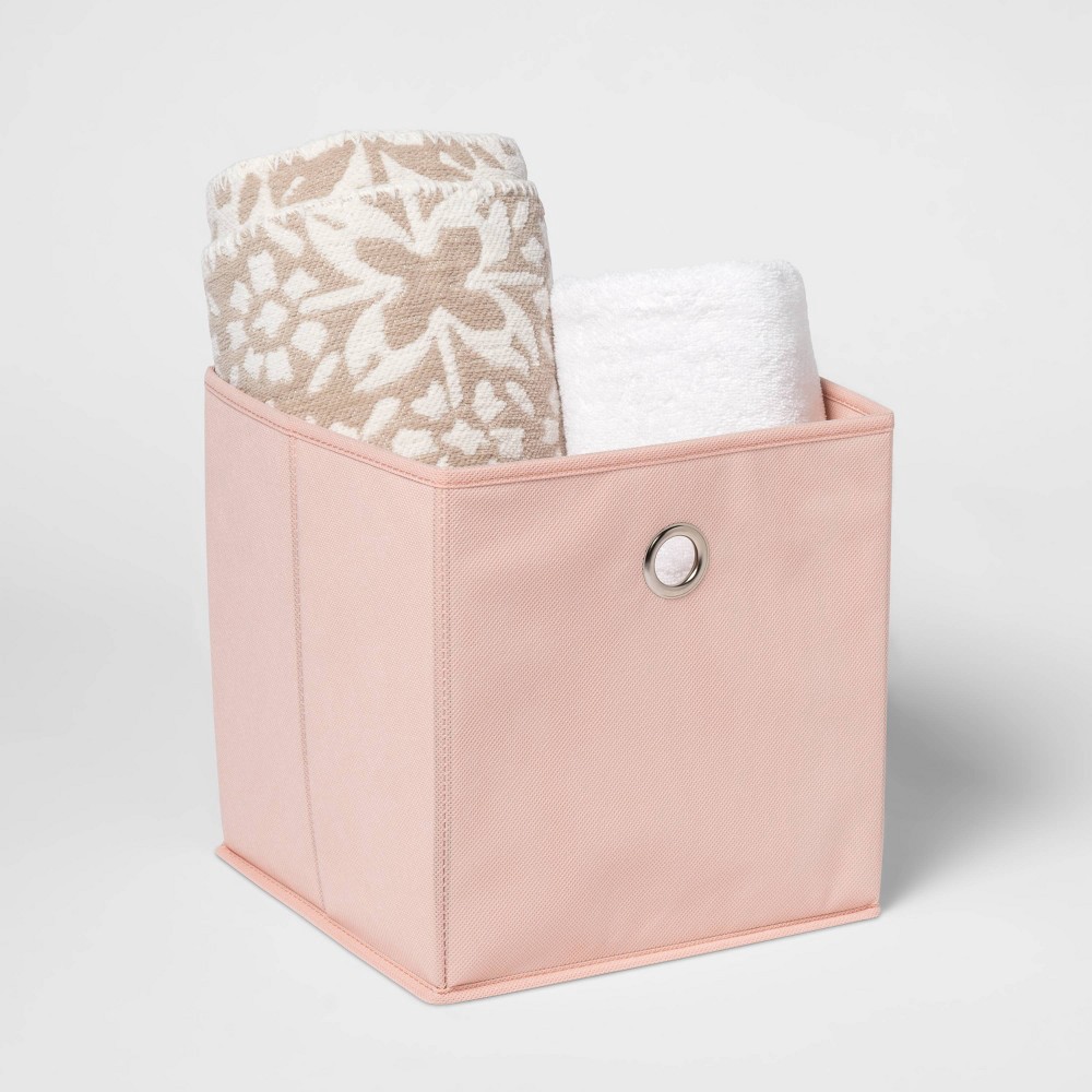 slide 3 of 4, 11" Fabric Cube Storage Bin Peach Blush - Room Essentials, 1 ct