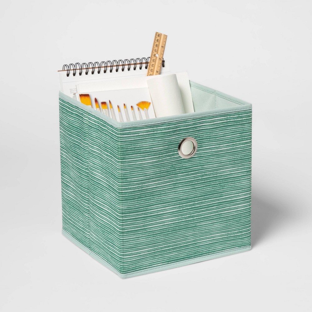 slide 3 of 4, 11" Fabric Cube Storage Bin Crisp Green Texture Print - Room Essentials, 1 ct