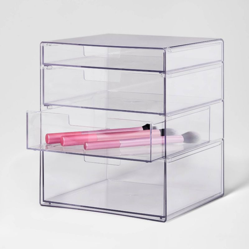 slide 4 of 6, 4 Drawer Stackable Countertop Organizer Clear - Brightroom™: Bathroom & Makeup Organizer, PETG Material, 8.02" Height, 1 ct