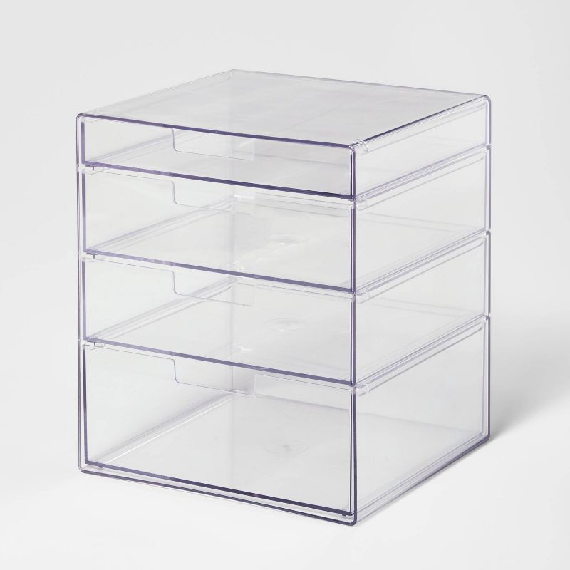 slide 1 of 6, 4 Drawer Stackable Countertop Organizer Clear - Brightroom™: Bathroom & Makeup Organizer, PETG Material, 8.02" Height, 1 ct