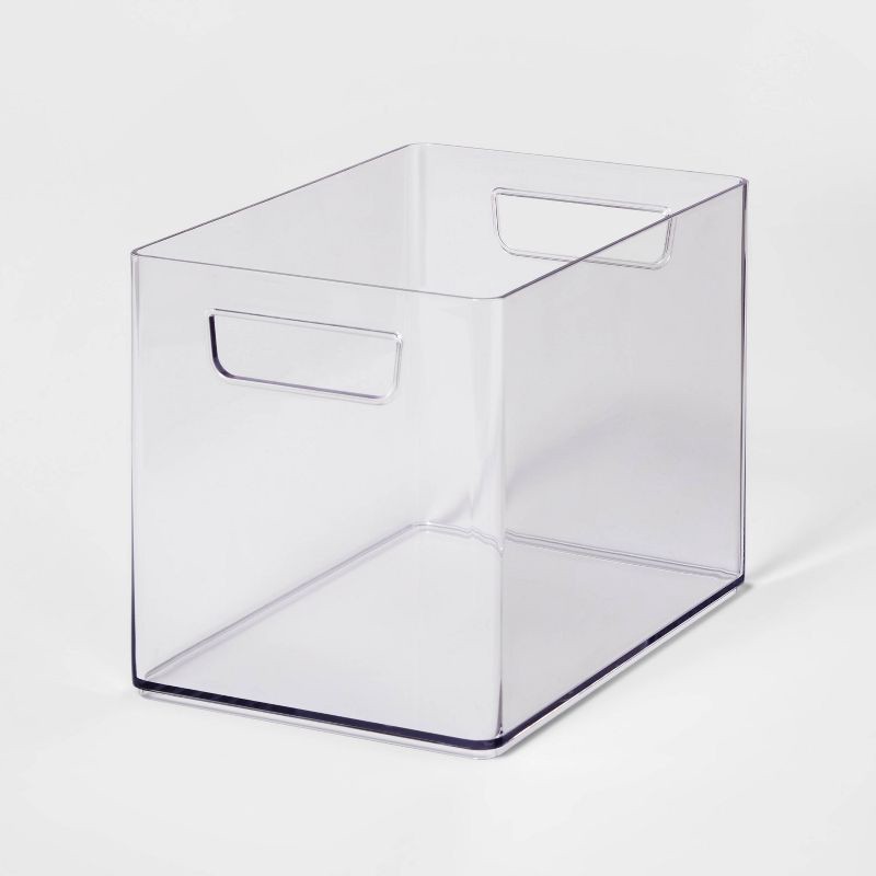 slide 1 of 6, Medium Bathroom Organizer Bin with Handles Clear - Brightroom™: PETG, 6.5" Height, 9" Depth, 6" Width, Organizing Bin, 1 ct