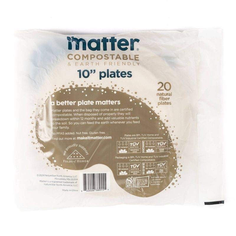slide 5 of 10, Matter Compostable Fiber Disposable Plates 10" - Natural - 20ct, 20 ct