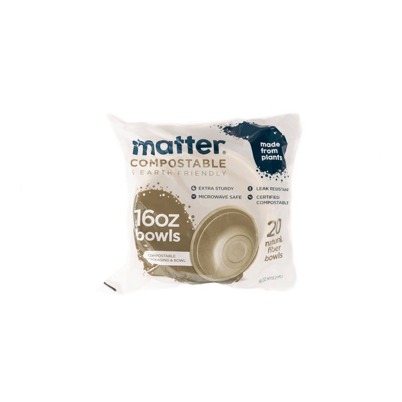 slide 1 of 10, Matter Compostable Fiber Disposable Bowls - Natural - 16oz/20ct, 20 ct; 16 oz