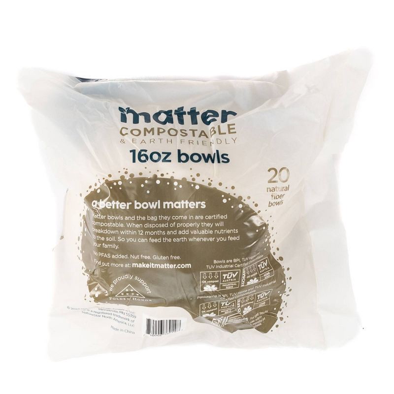 slide 5 of 10, Matter Compostable Fiber Disposable Bowls - Natural - 16oz/20ct, 20 ct; 16 oz