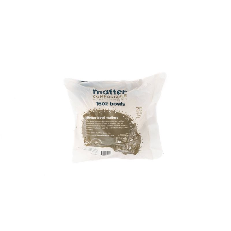 slide 5 of 10, Matter Compostable Fiber Disposable Bowls - Natural - 16oz/20ct, 20 ct; 16 oz