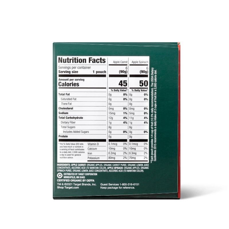 slide 2 of 6, Organic Applesauce Pouches Apple Carrot & Apple Spinach - 12ct - Good & Gather™, 12 ct
