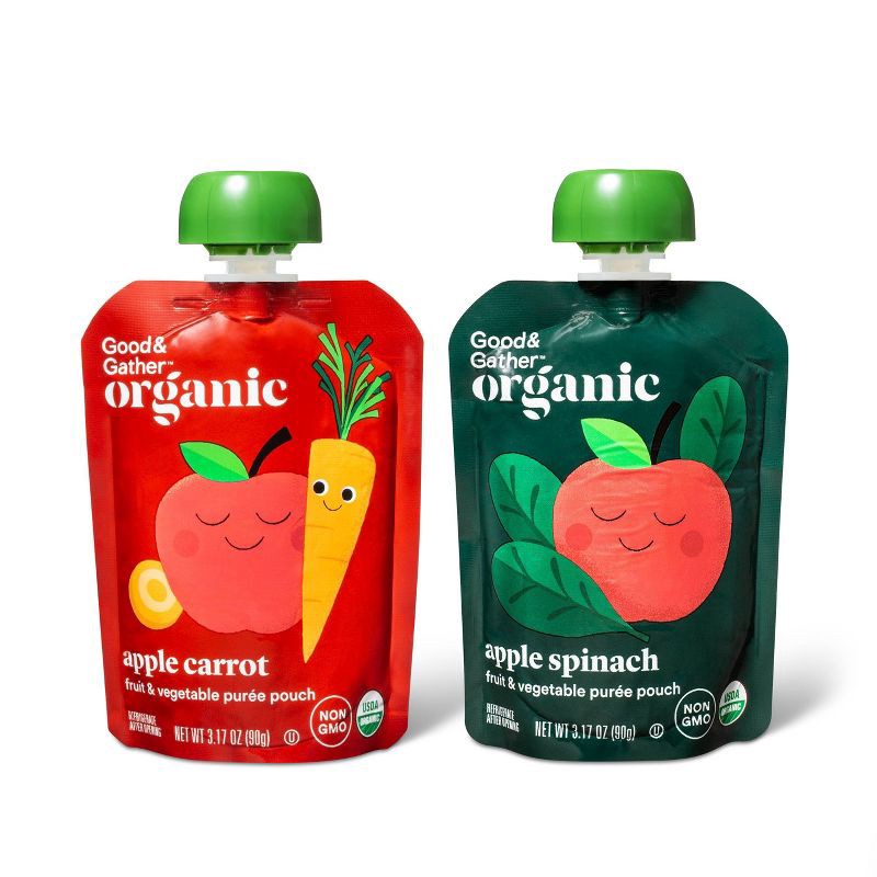 slide 5 of 6, Organic Applesauce Pouches Apple Carrot & Apple Spinach - 12ct - Good & Gather™, 12 ct
