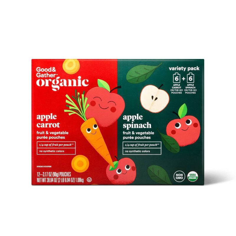 slide 1 of 5, Organic Applesauce Pouches - Apple Carrot & Apple Spinach - 12ct - Good & Gather™, 12 ct