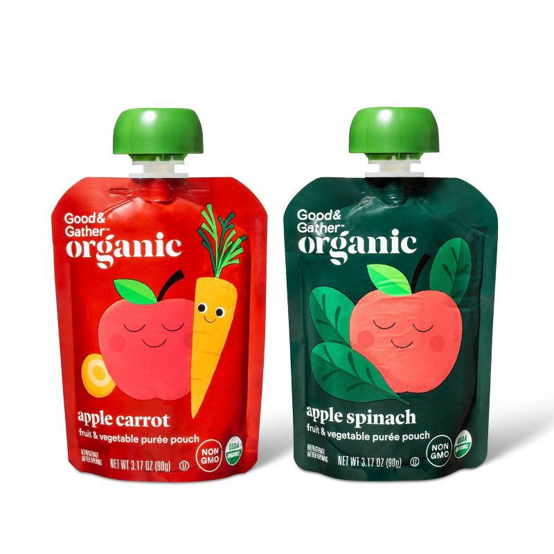 slide 2 of 3, Organic Applesauce Pouches - Apple Carrot & Apple Spinach - 24ct - Good & Gather™, 24 ct