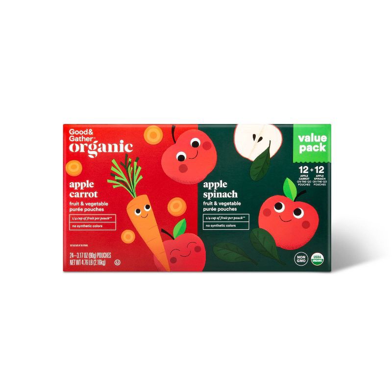 slide 1 of 3, Organic Applesauce Pouches - Apple Carrot & Apple Spinach - 24ct - Good & Gather™, 24 ct