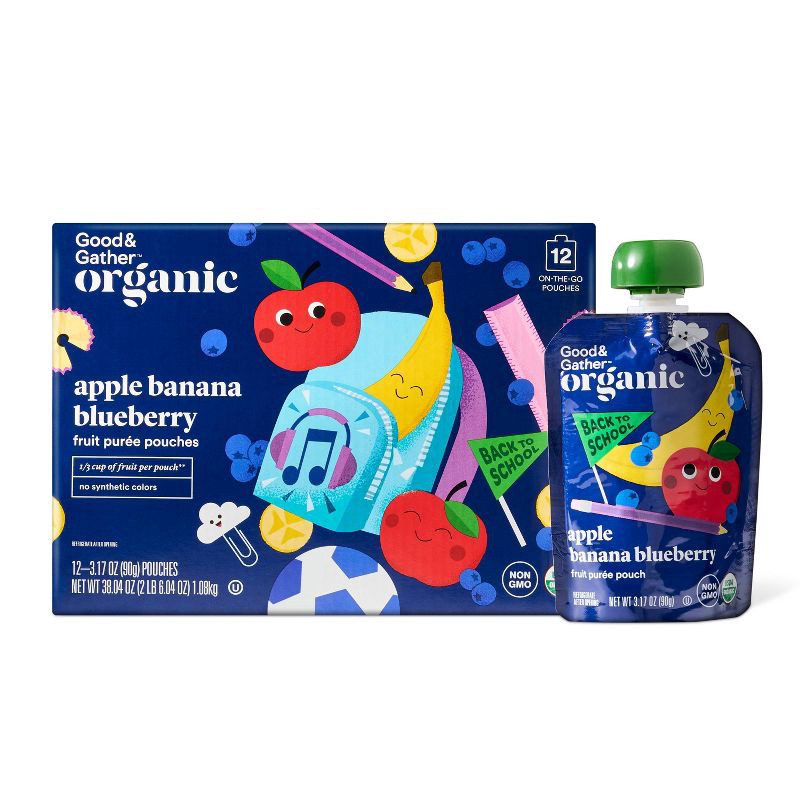 slide 3 of 6, Organic Applesauce Pouches - Apple Banana Blueberry - 12ct - Good & Gather™, 12 ct