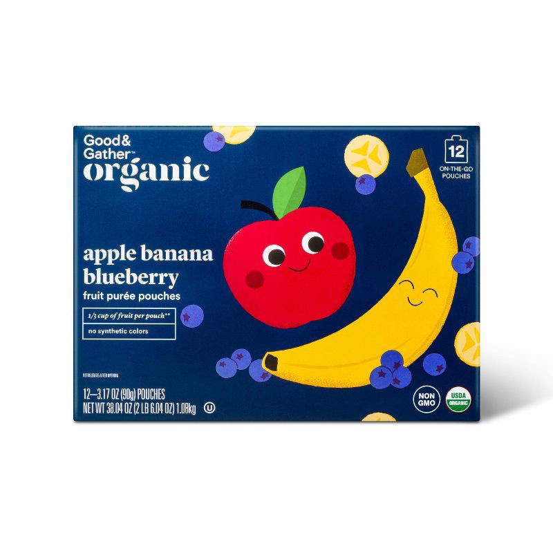 slide 1 of 6, Organic Applesauce Pouches - Apple Banana Blueberry - 12ct - Good & Gather™, 12 ct