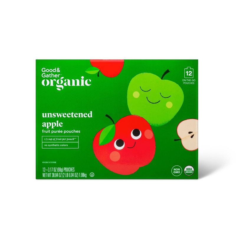 slide 1 of 4, Organic Applesauce Pouches - Unsweetened Apple - 12ct - Good & Gather™, 12 ct