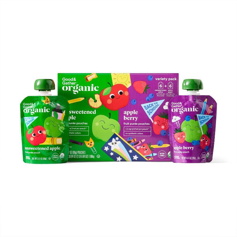 slide 3 of 6, Organic Applesauce Pouches - Apple & Apple Berry - 12ct - Good & Gather™, 12 ct
