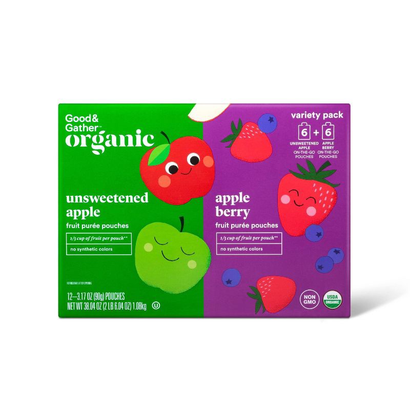 slide 1 of 6, Organic Applesauce Pouches - Apple & Apple Berry - 12ct - Good & Gather™, 12 ct