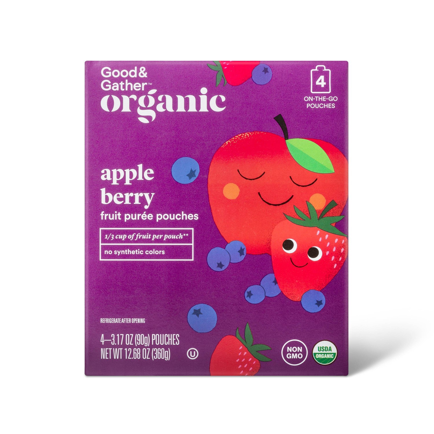 slide 1 of 1, Organic Applesauce Pouches - Apple Berry - 4ct - Good & Gather, 4 ct