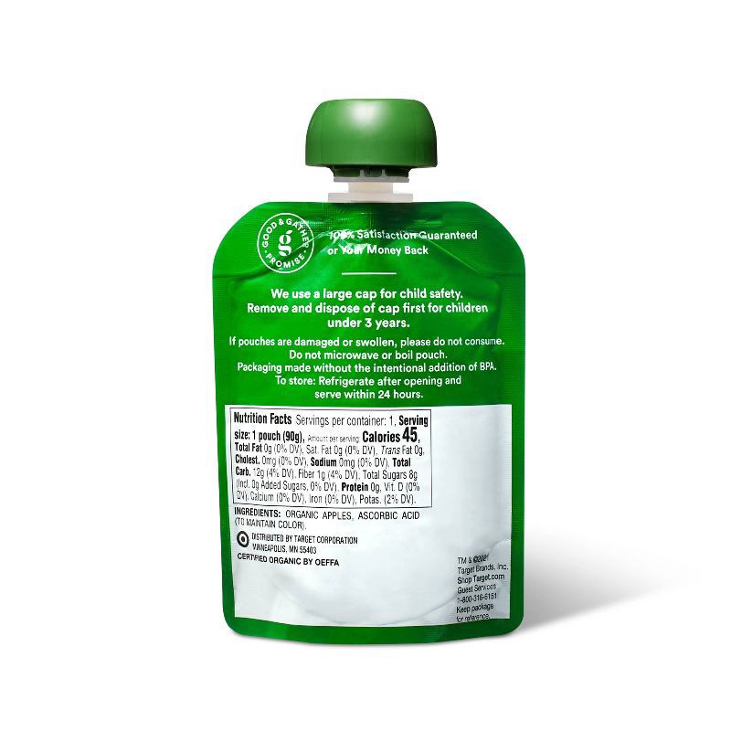 slide 2 of 3, Organic Apple Sauce Pouch Unsweetened Apple - 3.17oz - Good & Gather™, 3.17 oz