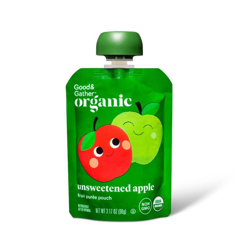 slide 1 of 3, Organic Apple Sauce Pouch Unsweetened Apple - 3.17oz - Good & Gather™, 3.17 oz