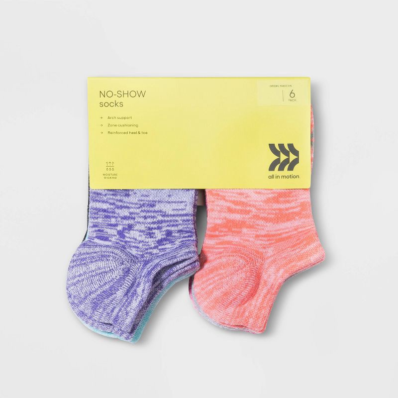 slide 2 of 2, Kids' 6pk Super No Show Athletic Socks - All In Motion™ Colors May Vary M, 6 ct