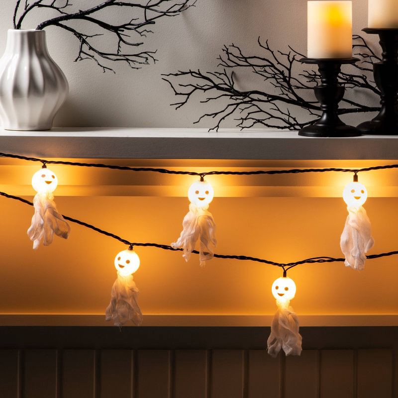 slide 3 of 4, 10ct Incandescent Fabric Ghost Halloween String Lights - Hyde & EEK! Boutique™: UL Listed, Indoor/Outdoor Decor, 10 ct