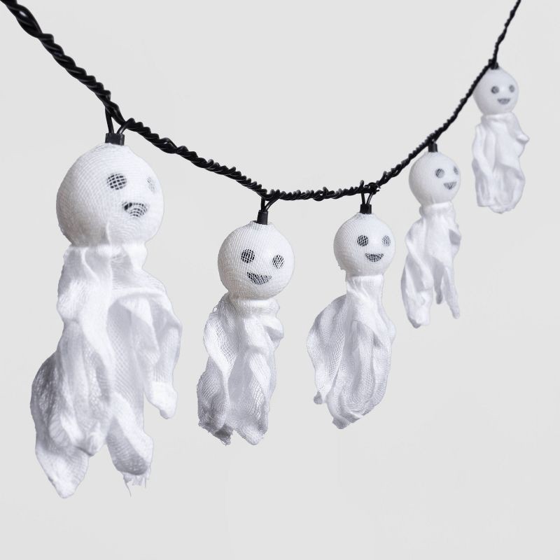 slide 4 of 4, 10ct Incandescent Fabric Ghost Halloween String Lights - Hyde & EEK! Boutique™: UL Listed, Indoor/Outdoor Decor, 10 ct