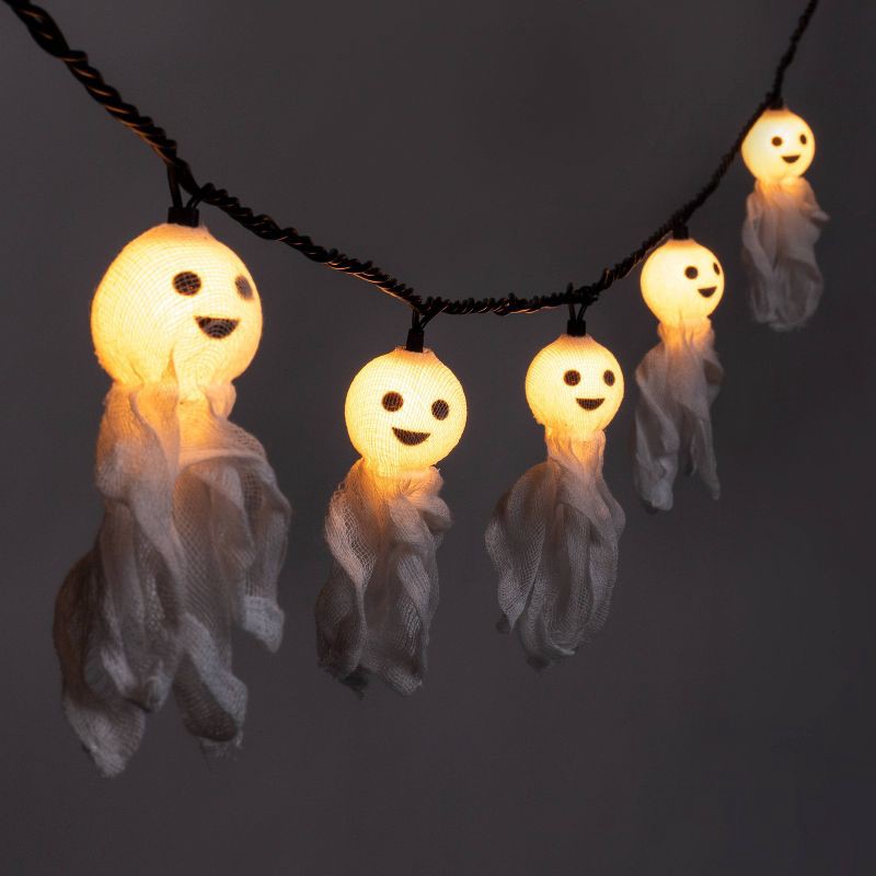 slide 1 of 4, 10ct Incandescent Fabric Ghost Halloween String Lights - Hyde & EEK! Boutique™: UL Listed, Indoor/Outdoor Decor, 10 ct