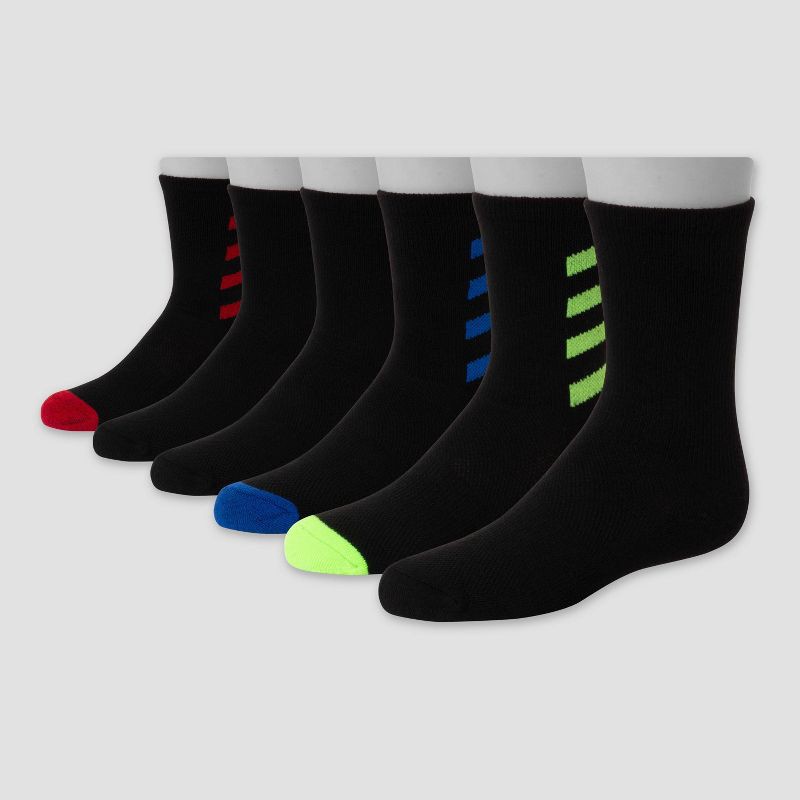 slide 2 of 3, Hanes Premium Boys' 6pk Striped Crew Athletic Socks - Colors May Vary M, 6 ct