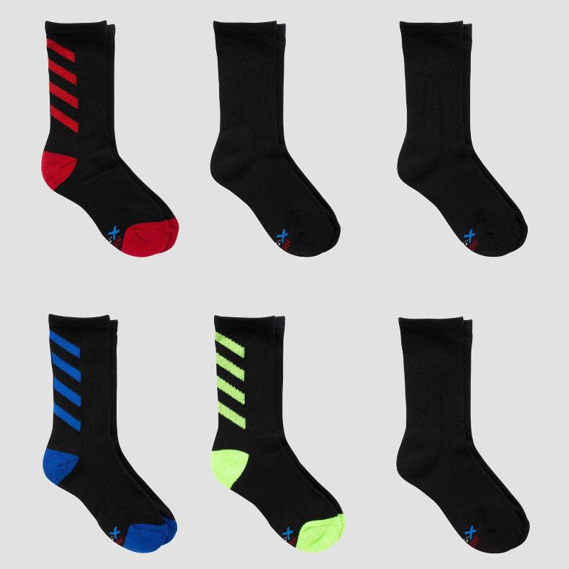 slide 1 of 3, Hanes Premium Boys' 6pk Striped Crew Athletic Socks - Colors May Vary M, 6 ct