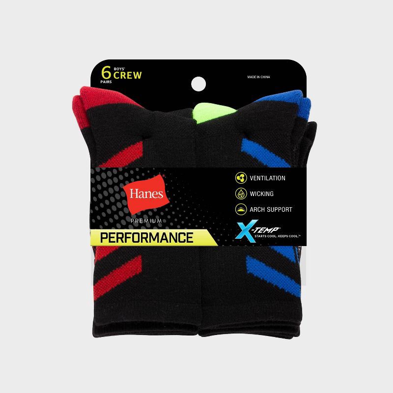 slide 3 of 3, Hanes Premium Boys' 6pk Striped Crew Athletic Socks - Colors May Vary L, 6 ct