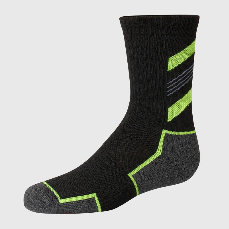 slide 3 of 5, Hanes Premium Hanes Moves Premium Boys' 6pk Striped Crew Socks - Colors May Vary L: Lightweight Knit, Arch Support, 6 ct