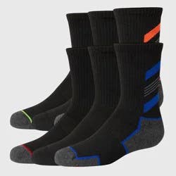Hanes Premium Hanes Moves Premium Boys' 6pk Striped Crew Socks - Colors May Vary L: Lightweight Knit, Arch Support