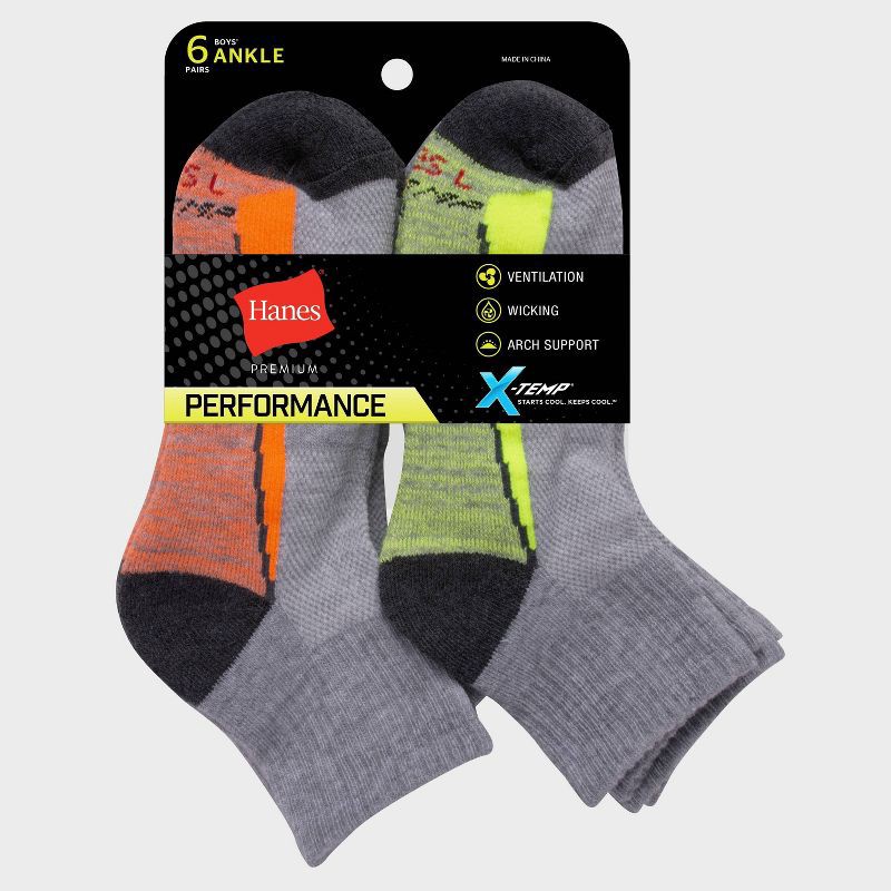slide 3 of 3, Hanes Premium Hanes Moves Premium Boys' 6pk Ankle Socks - Colors May Vary M, 6 ct