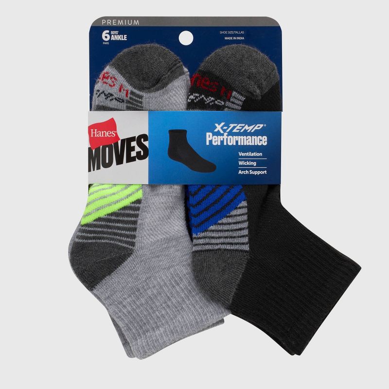 slide 2 of 5, Hanes Premium Hanes Moves Premium Boys' 6pk Ankle Athletic Socks - Colors May Vary M, 6 ct