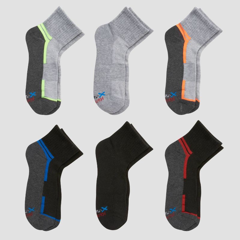 slide 1 of 3, Hanes Premium Boys' 6pk Ankle Athletic Socks - Colors May Vary M, 6 ct