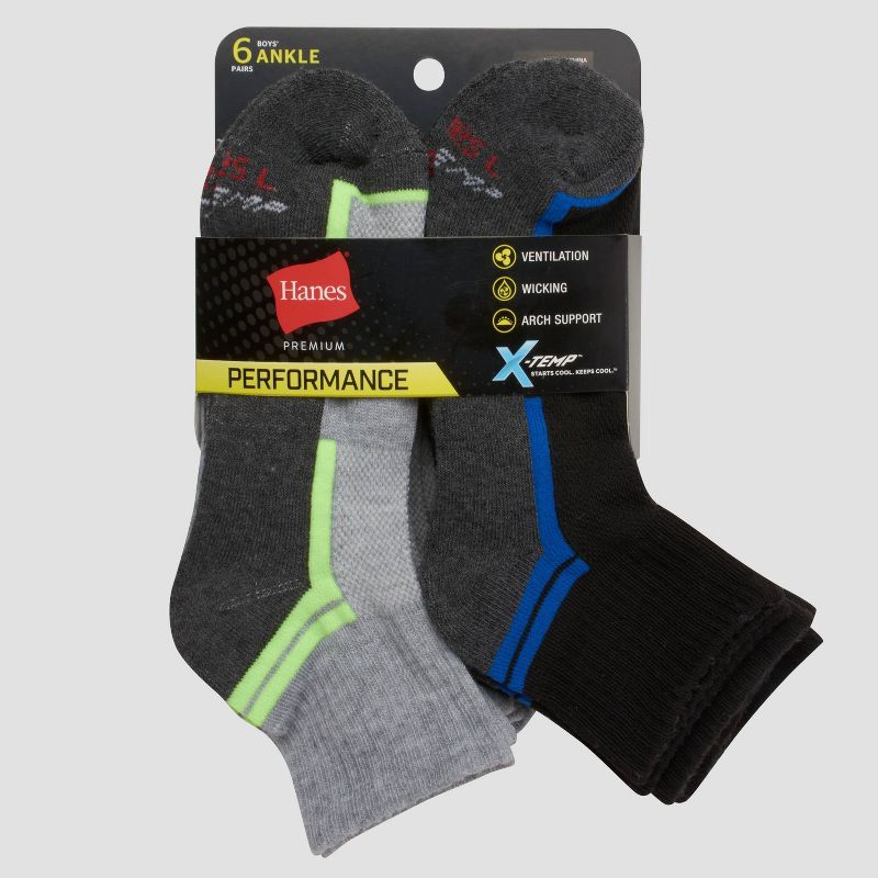 slide 3 of 3, Hanes Premium Boys' 6pk Ankle Athletic Socks - Colors May Vary L, 6 ct