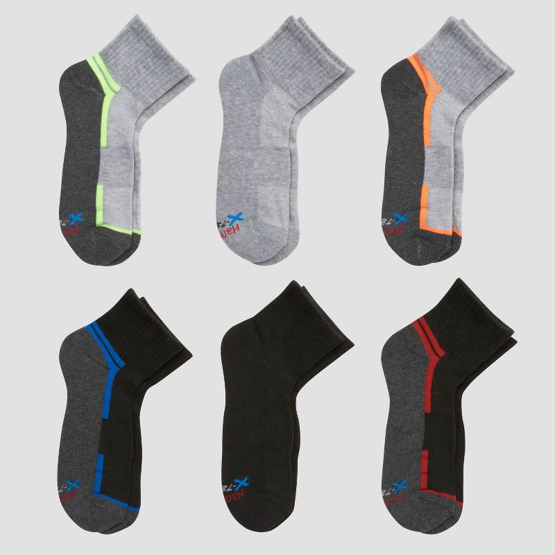 slide 1 of 3, Hanes Premium Boys' 6pk Ankle Athletic Socks - Colors May Vary L, 6 ct