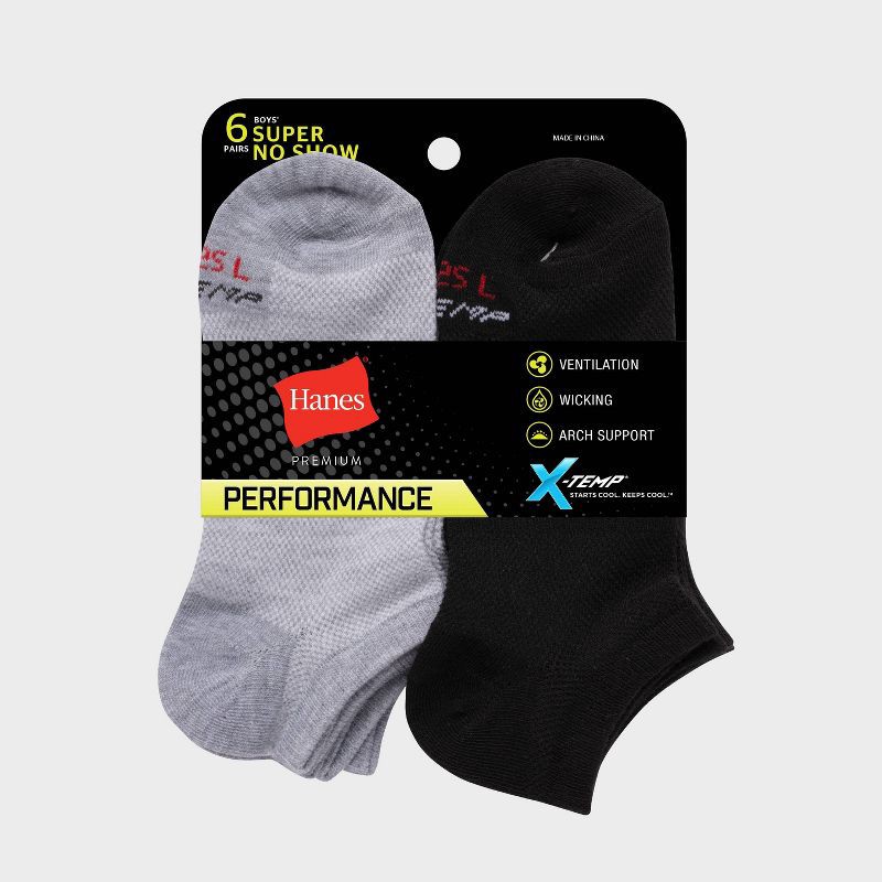 slide 3 of 3, Hanes Premium Boys' 6pk No Show Footbed Socks - Colors May Vary M, 6 ct