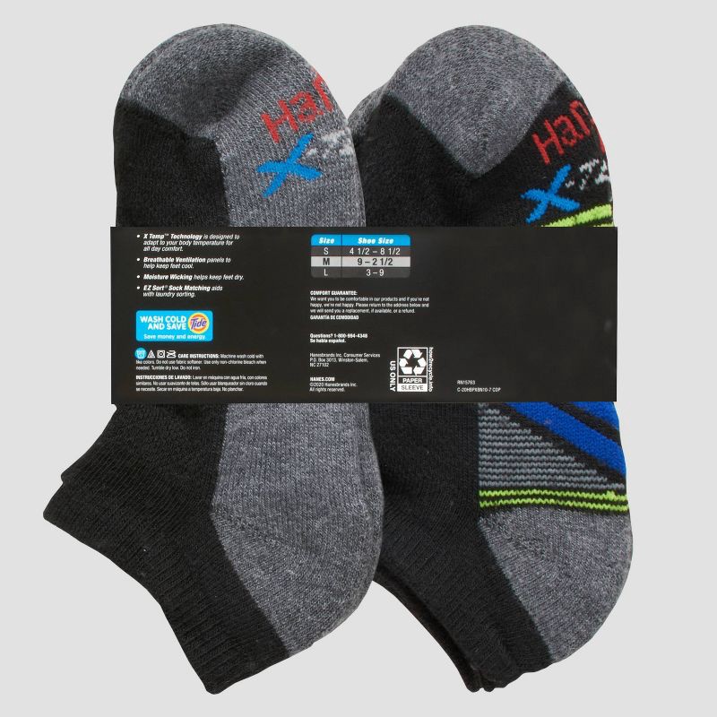 slide 2 of 3, Hanes Premium Hanes Boys' 10pk Premium No Show Socks - Black M: Cushioned Heel, Ventilating Mesh, Moisture Wicking, 10 ct