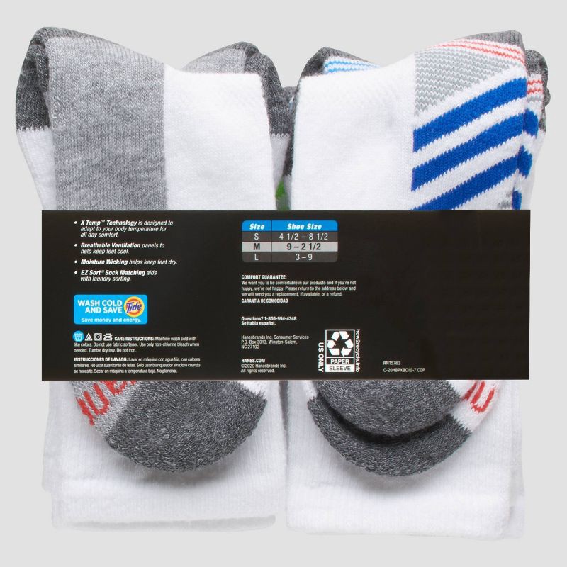 slide 2 of 3, Hanes Premium Hanes Boys' 10pk Premium Crew Socks - White M: Cushioned Heel, Ventilating Mesh, Moisture Wicking, 10 ct